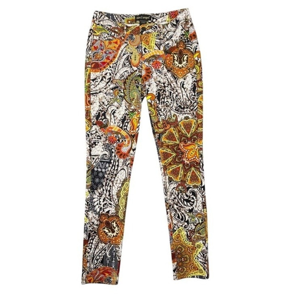 Like an Angel Womens Paisley Mandala Print Skinny Pants Orange Yellow Red Size M